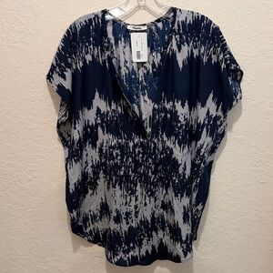 Navy and Gray Patterned Blouse